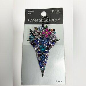 Floral umbrella rhinestone brooch